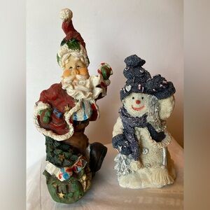 Vintage Santa and Snowman Holiday Figurines